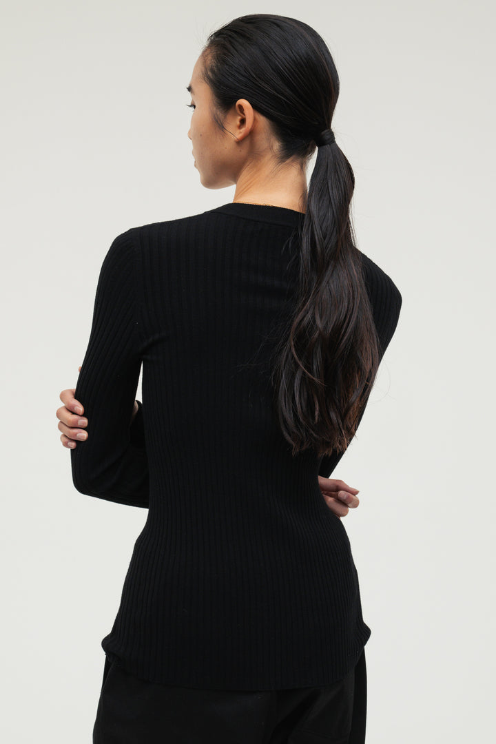 Long Sleeve Rib Cardigan / Charcoal Gray