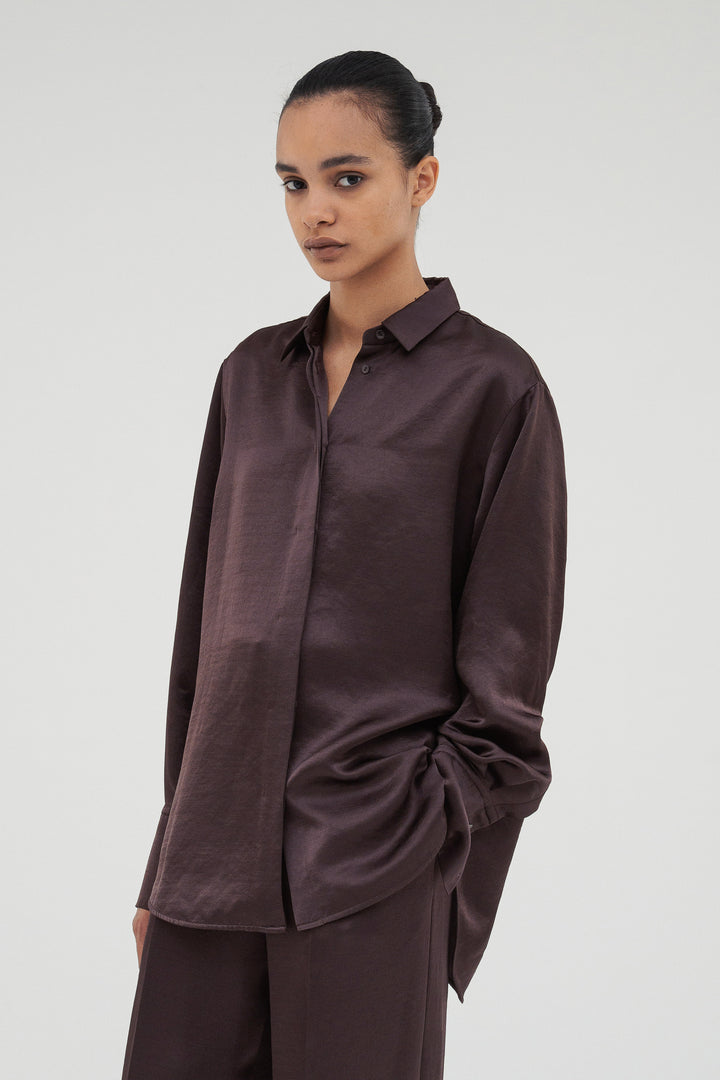 Vintage Satin Shirt / Burgundy