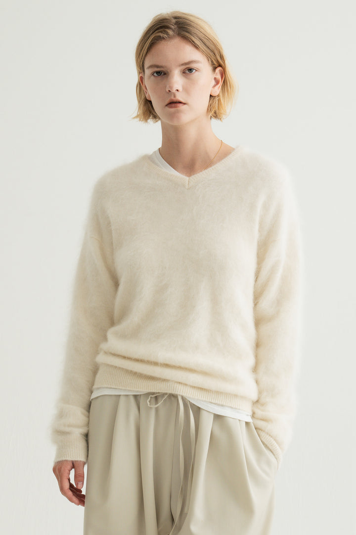 Cashmere Silk Wool V/N Knit / Grey