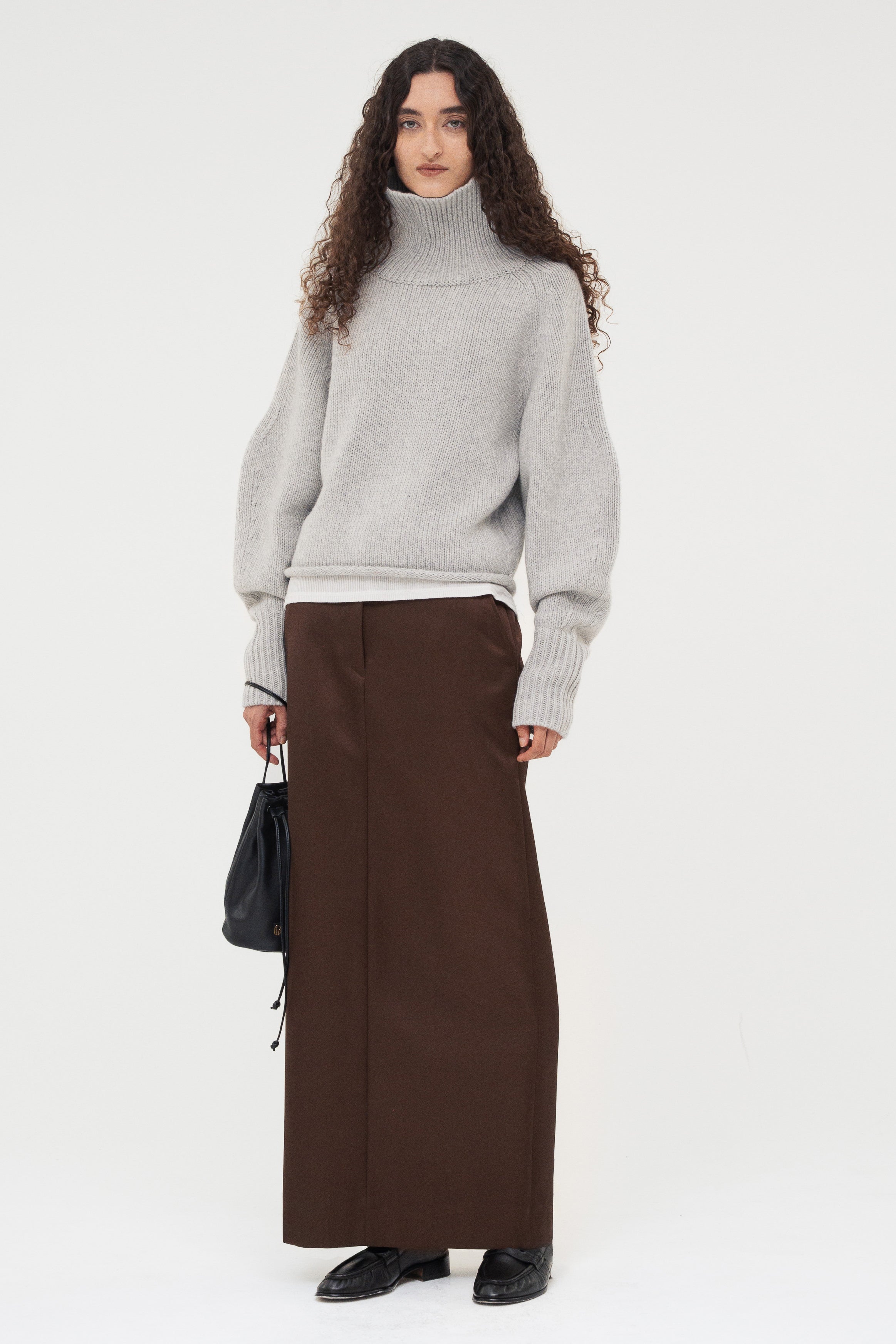 スカート (im)perf. Double Satin Long Skirt Brown Double Satin Long Skirt / Brown – (im)perf.