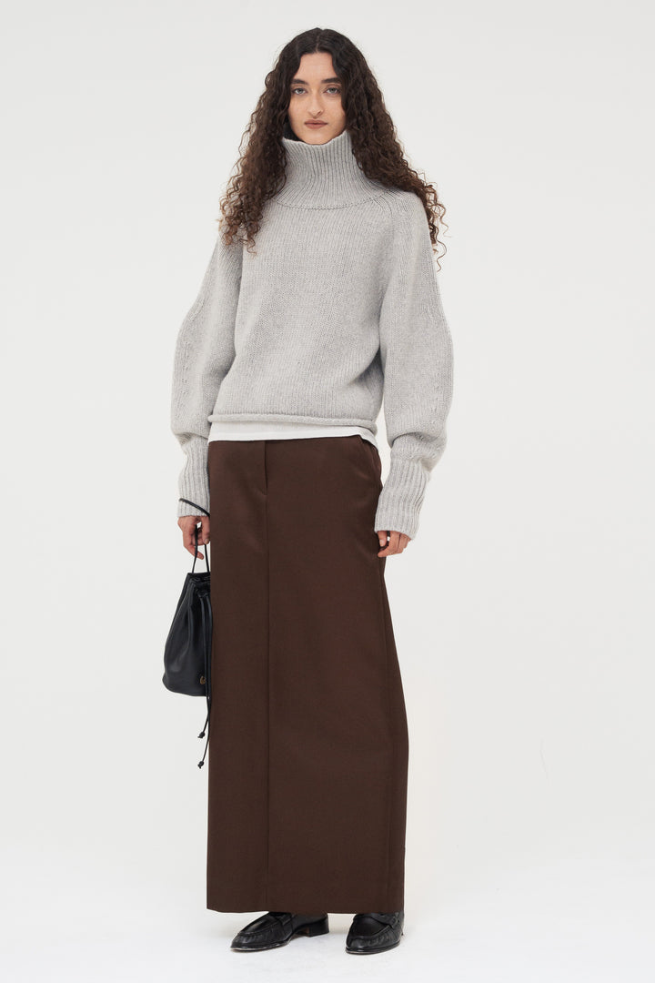 Double Satin Long Skirt / Brown