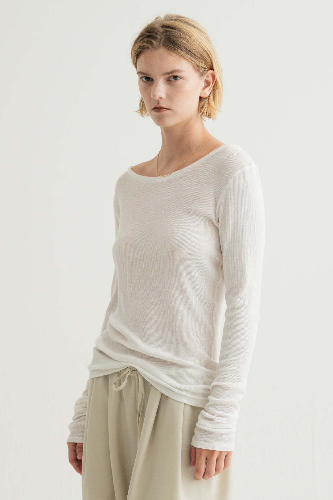 Silk Cotton Boatneck Long Sleeve / Brown