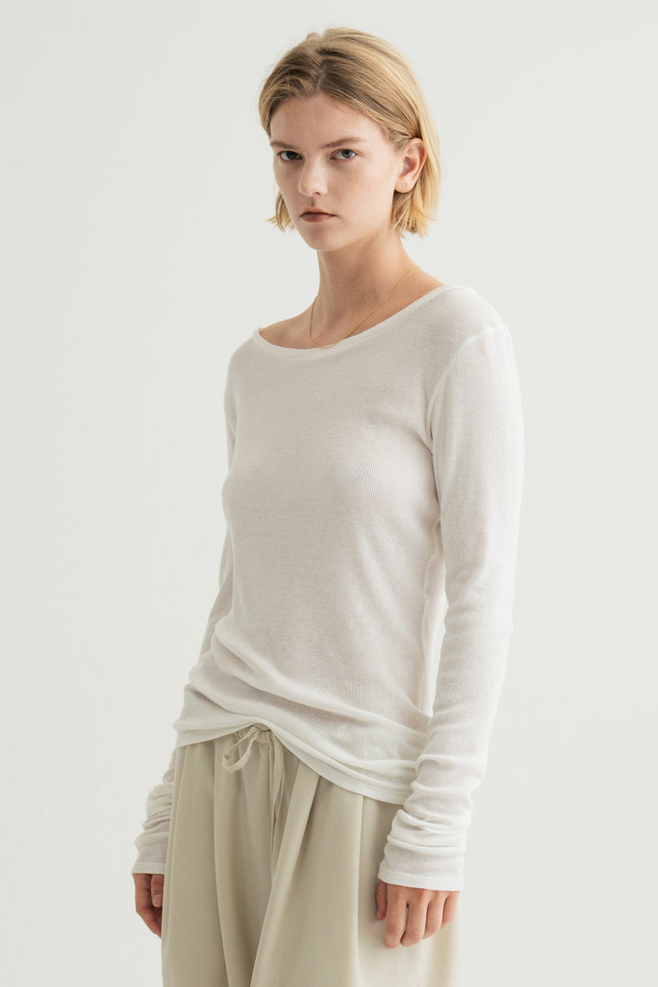 Silk Cotton Boatneck Long Sleeve / Brown