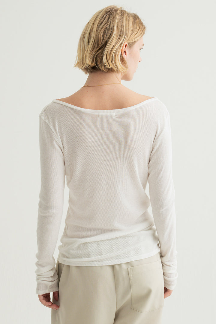 Silk Cotton Boatneck Long Sleeve / Brown