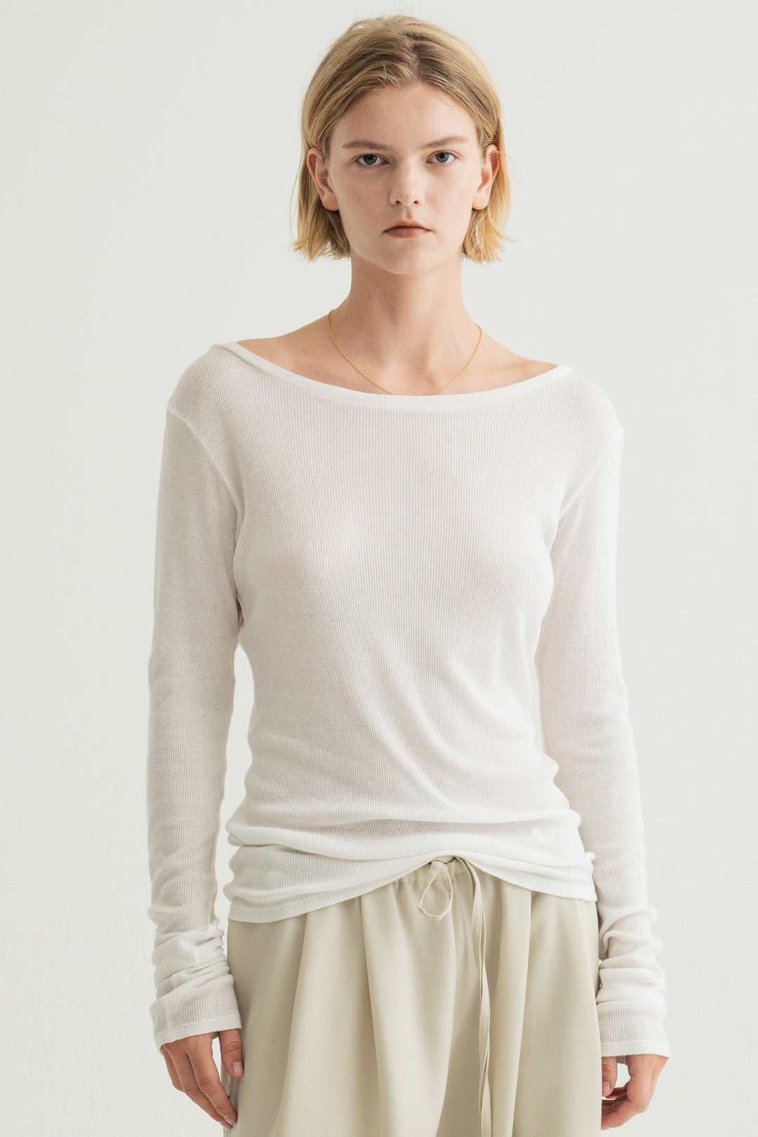 Silk Cotton Boatneck Long Sleeve / Brown