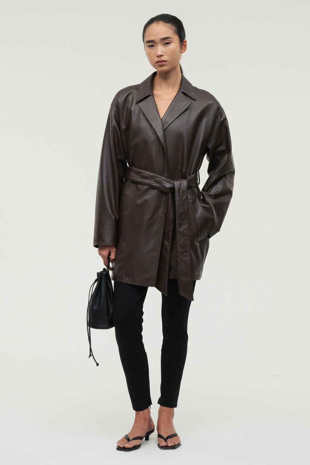 Leather Belted Short Coat
