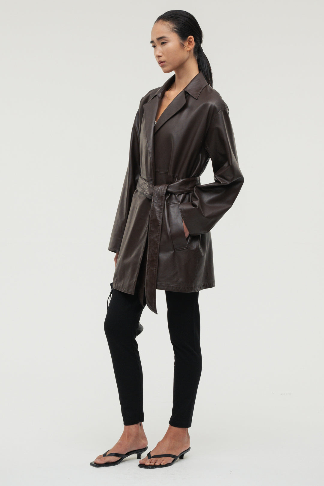 Leather Belted Short Coat