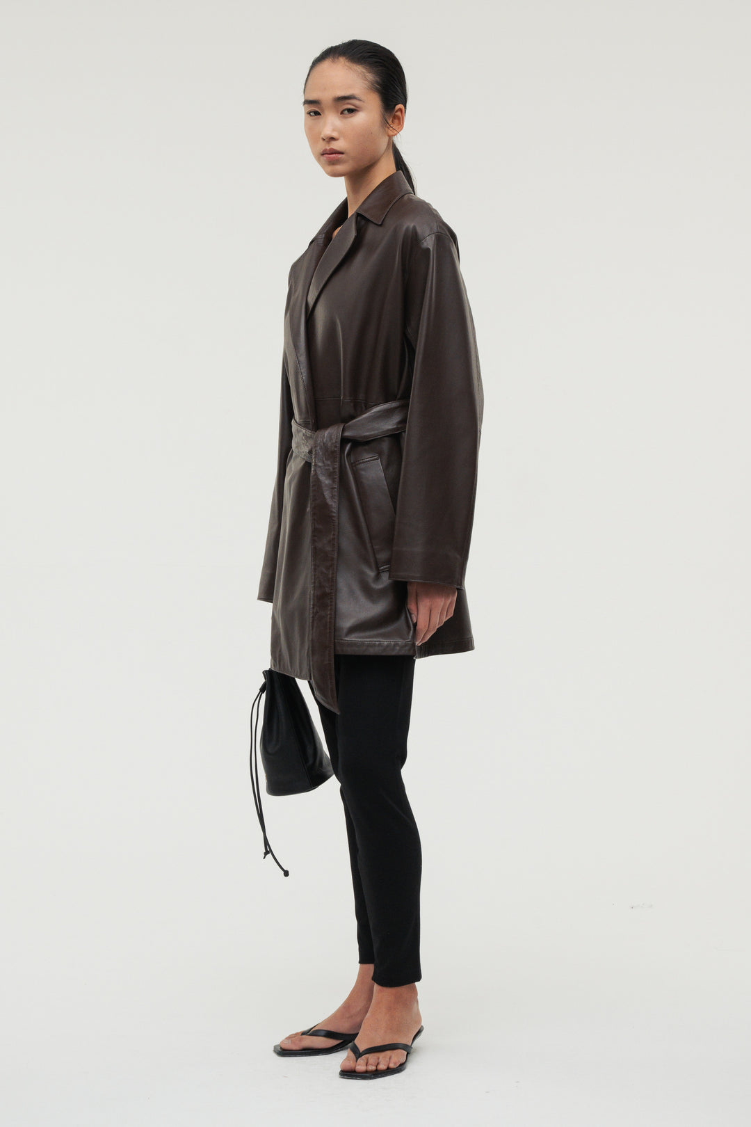 Leather Belted Short Coat