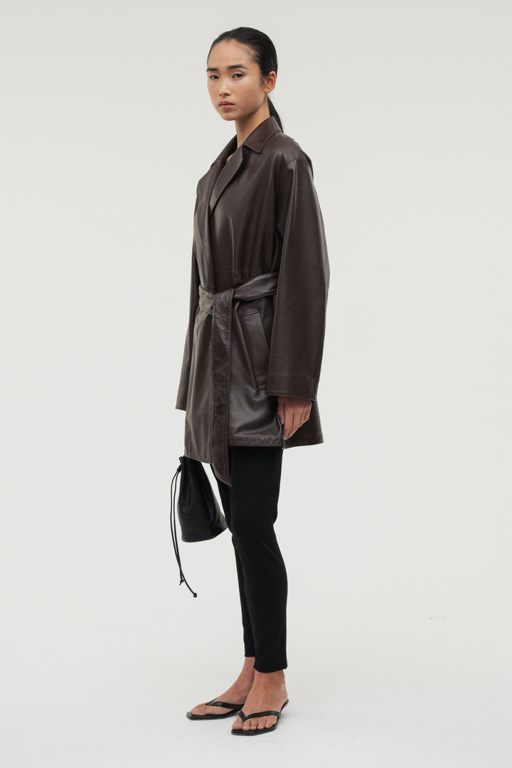 Leather Belted Short Coat