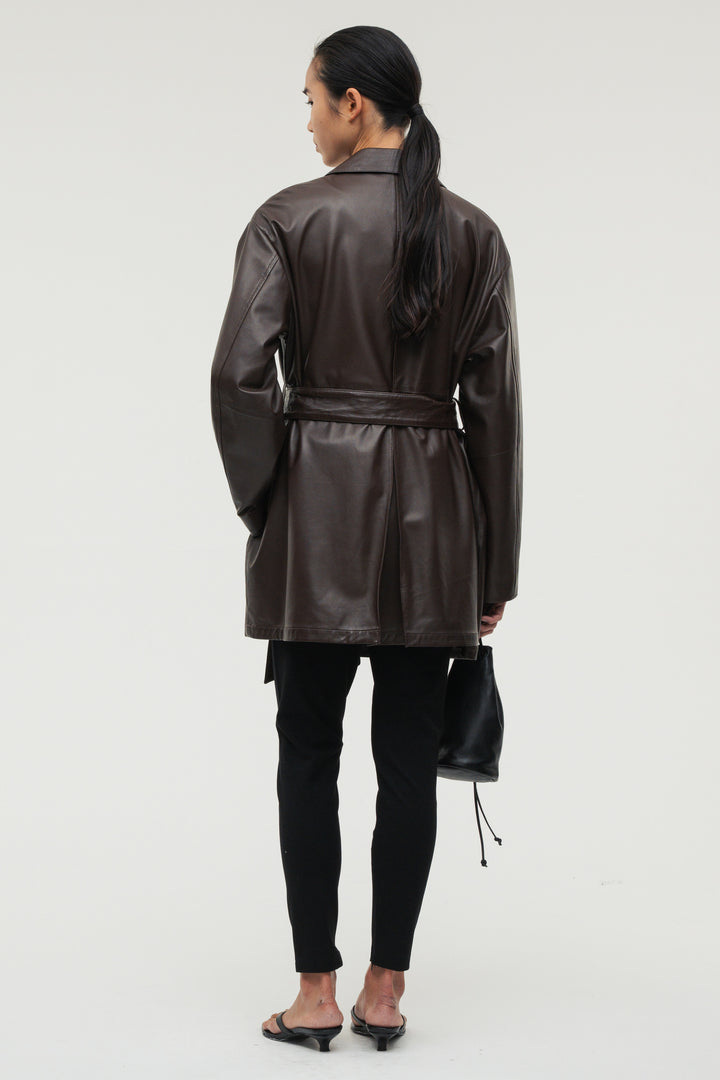 Leather Belted Short Coat