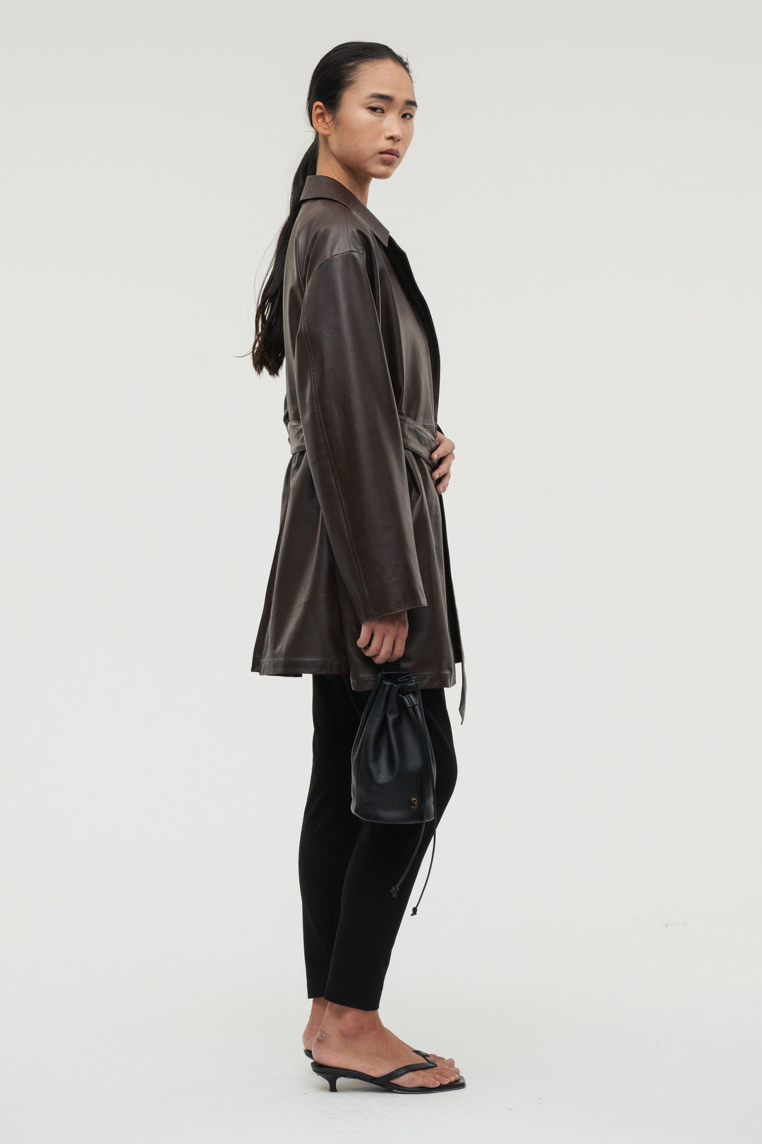 Leather Belted Short Coat
