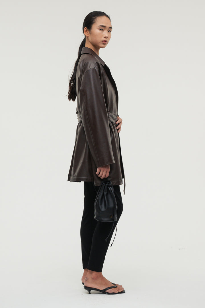 Leather Belted Short Coat