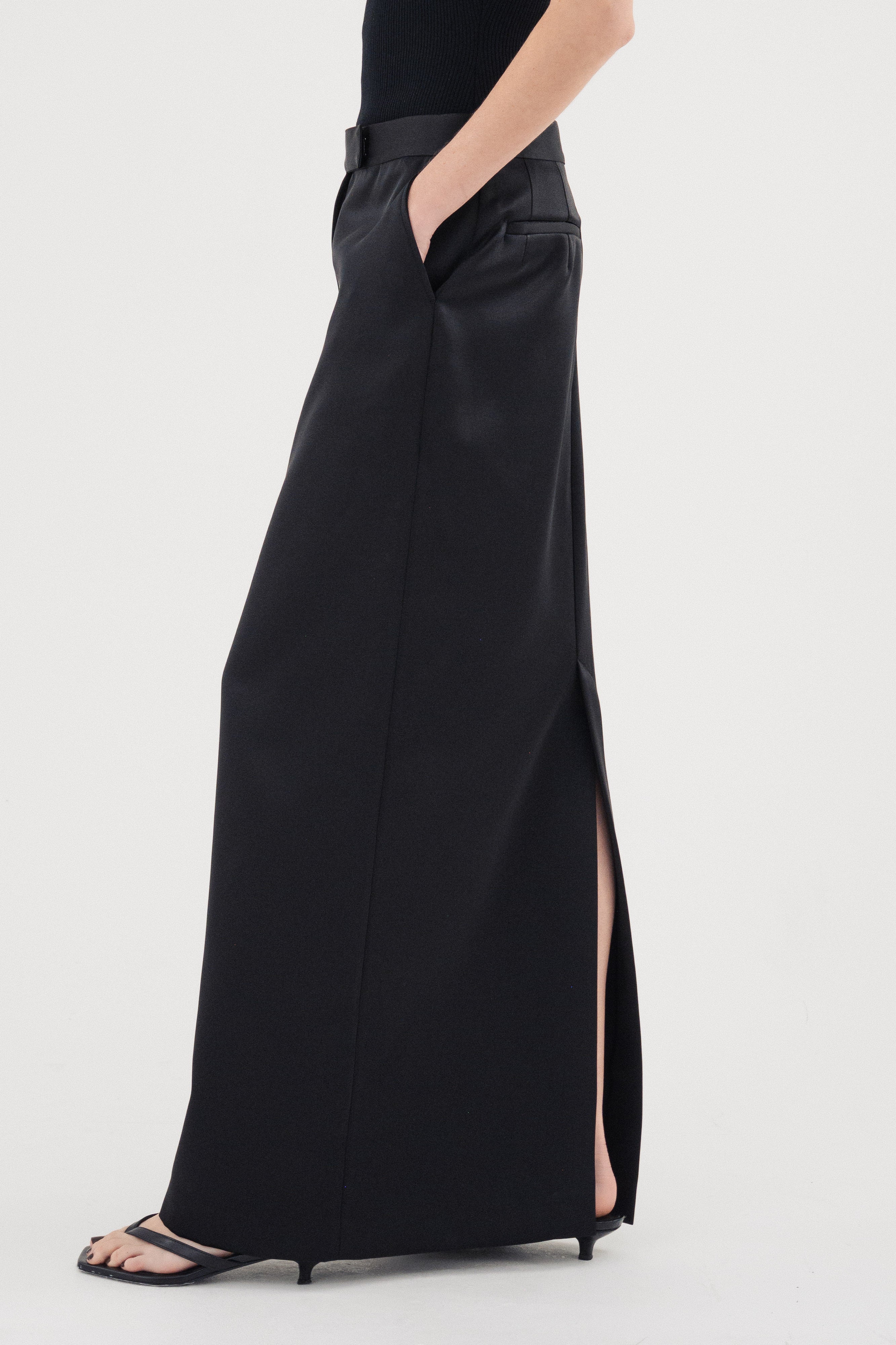 スカート imperf Double Satin Long Skirt Brown 36 imperf Double Satin Long Skirt Brown 36 Brown Silk Maxi