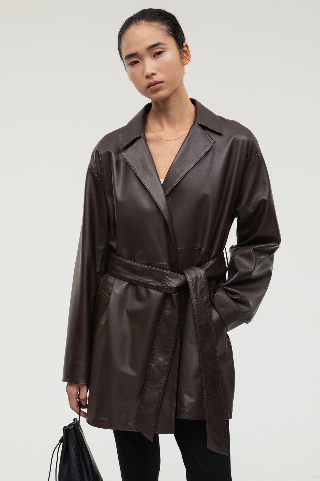 Leather Belted Short Coat