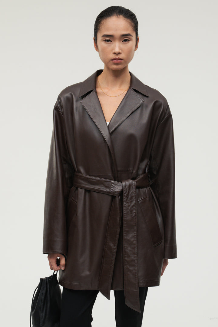 Leather Belted Short Coat