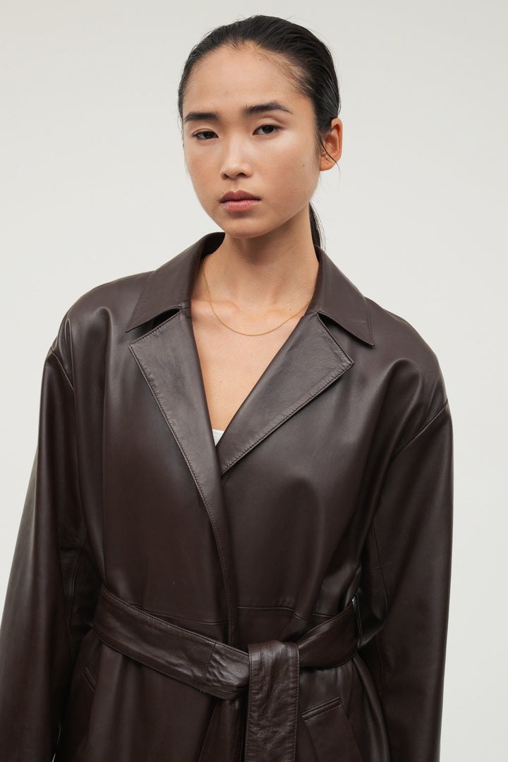 Leather Belted Short Coat