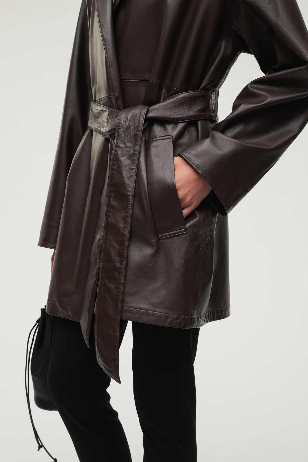 Leather Belted Short Coat
