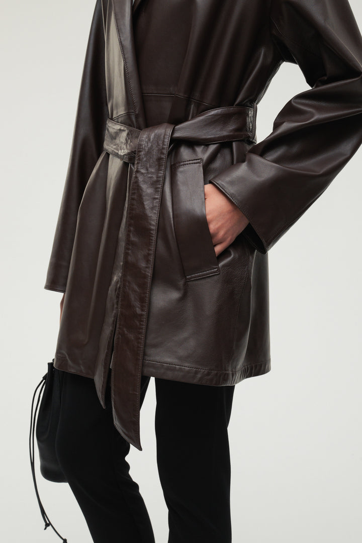 Leather Belted Short Coat