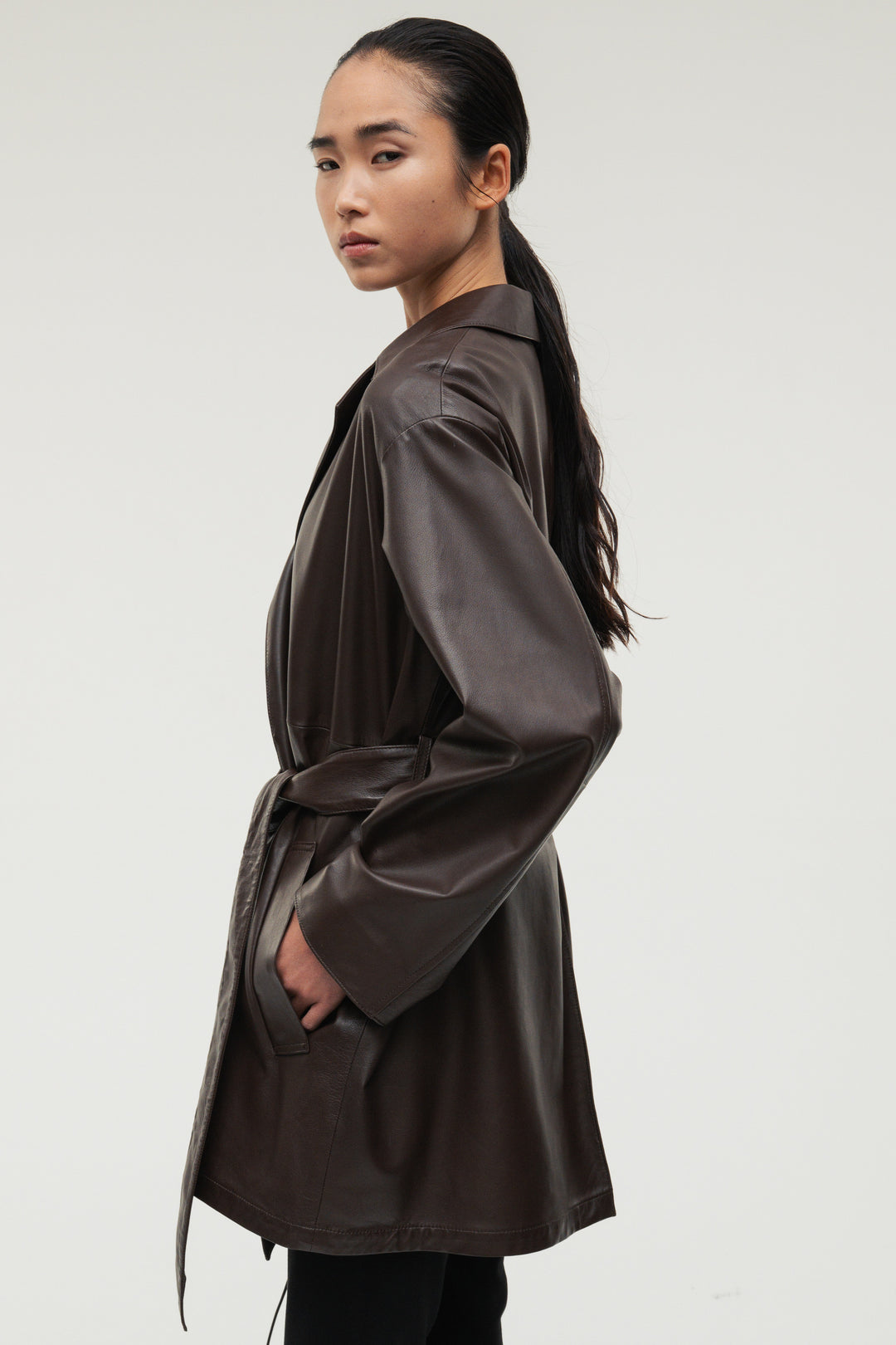 Leather Belted Short Coat