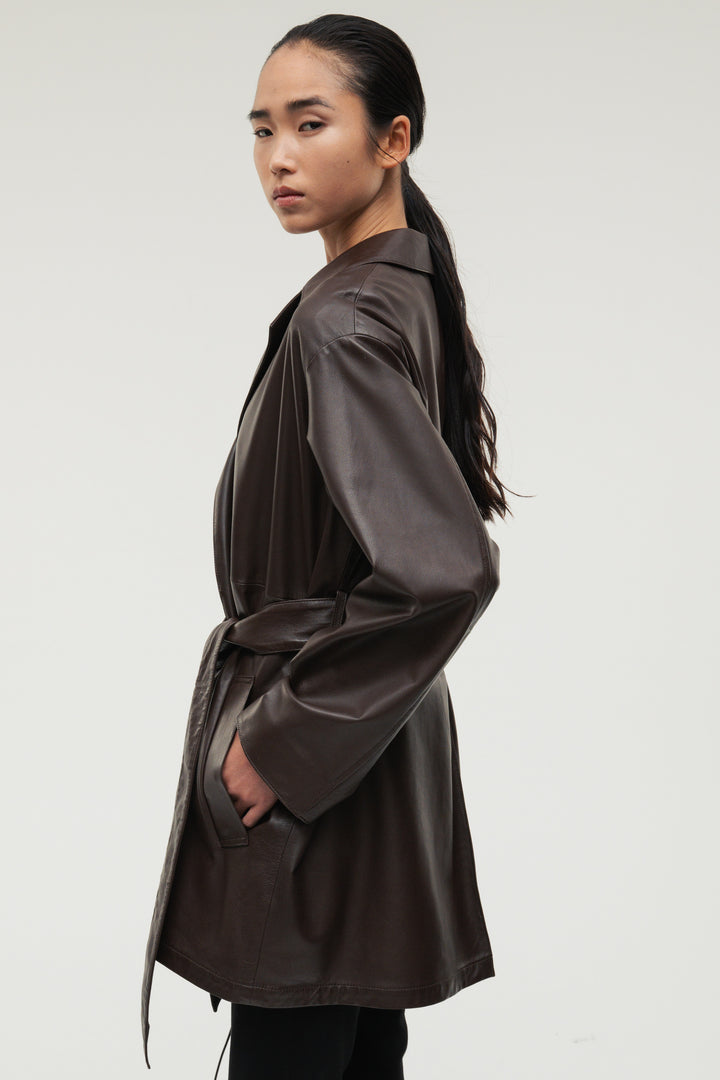 Leather Belted Short Coat