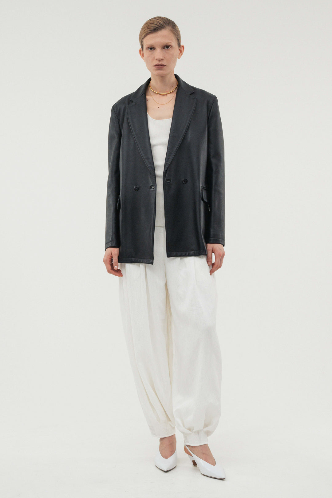 Balloon Tuck Easy Pants / White