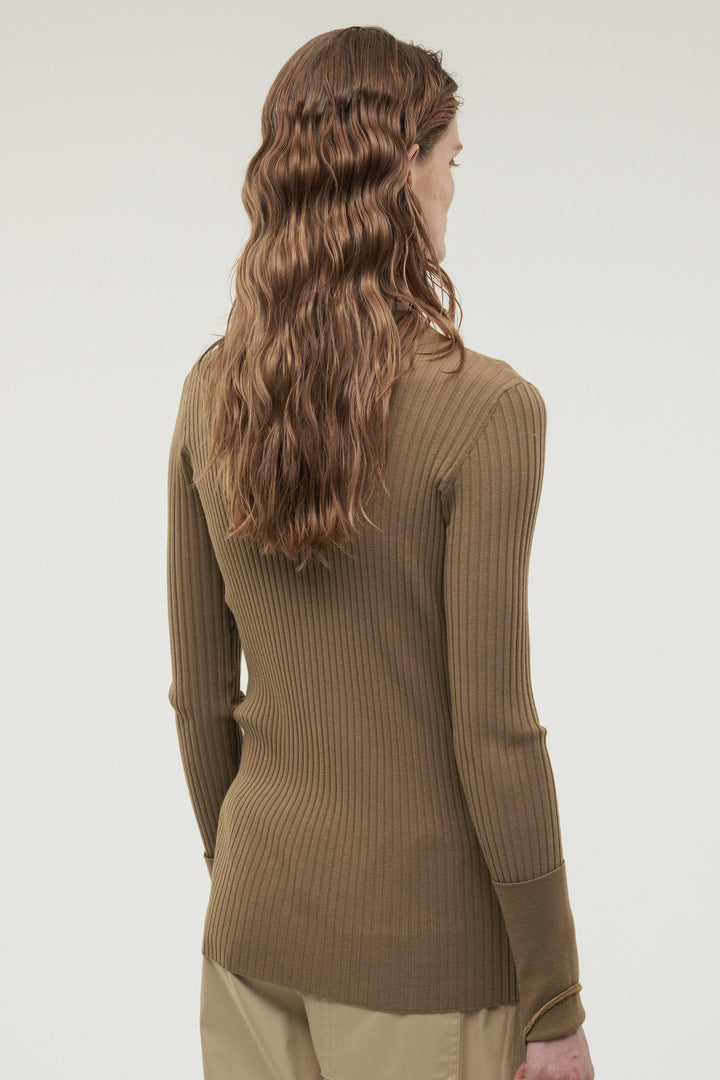 Long Sleeve Rib Cardigan / Charcoal Gray