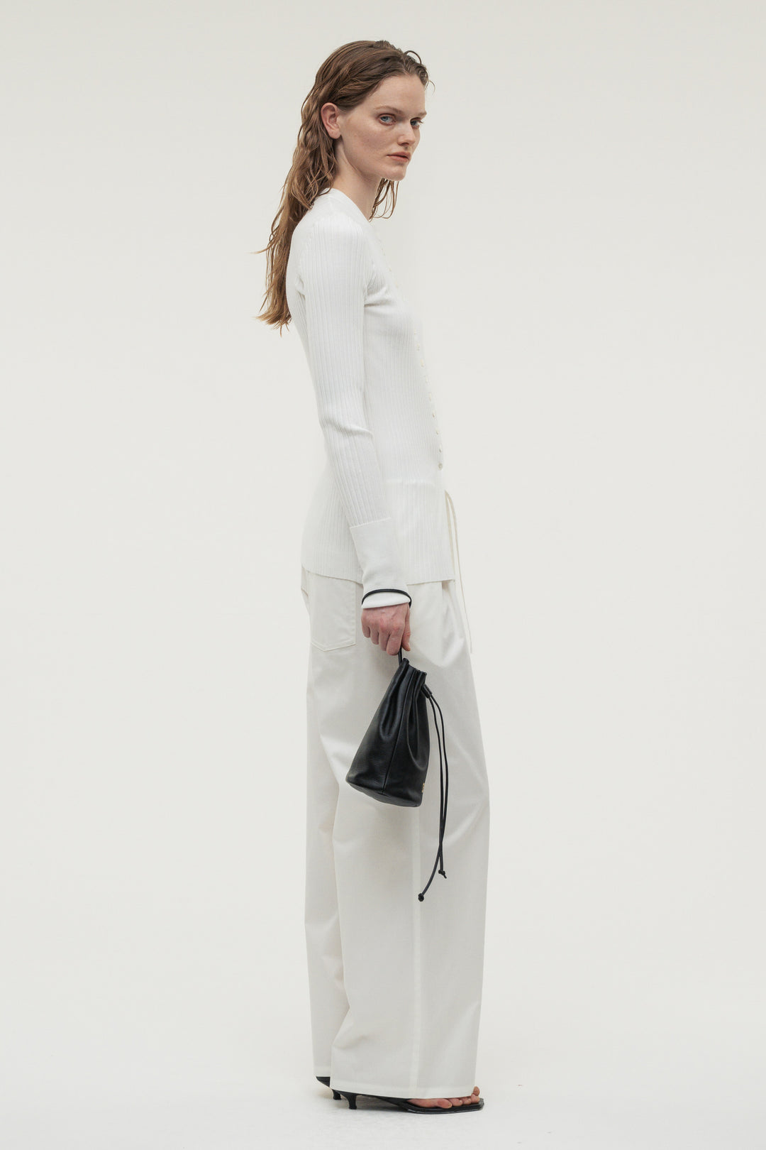 Long Sleeve Rib Cardigan / Charcoal Gray