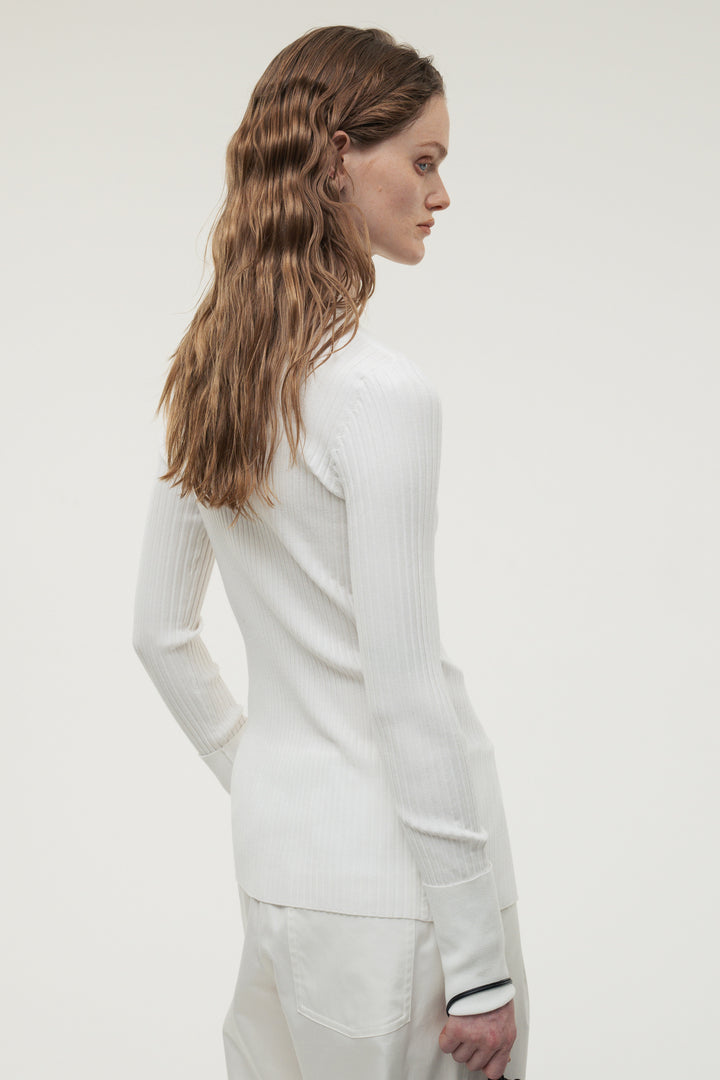 Long Sleeve Rib Cardigan / Charcoal Gray