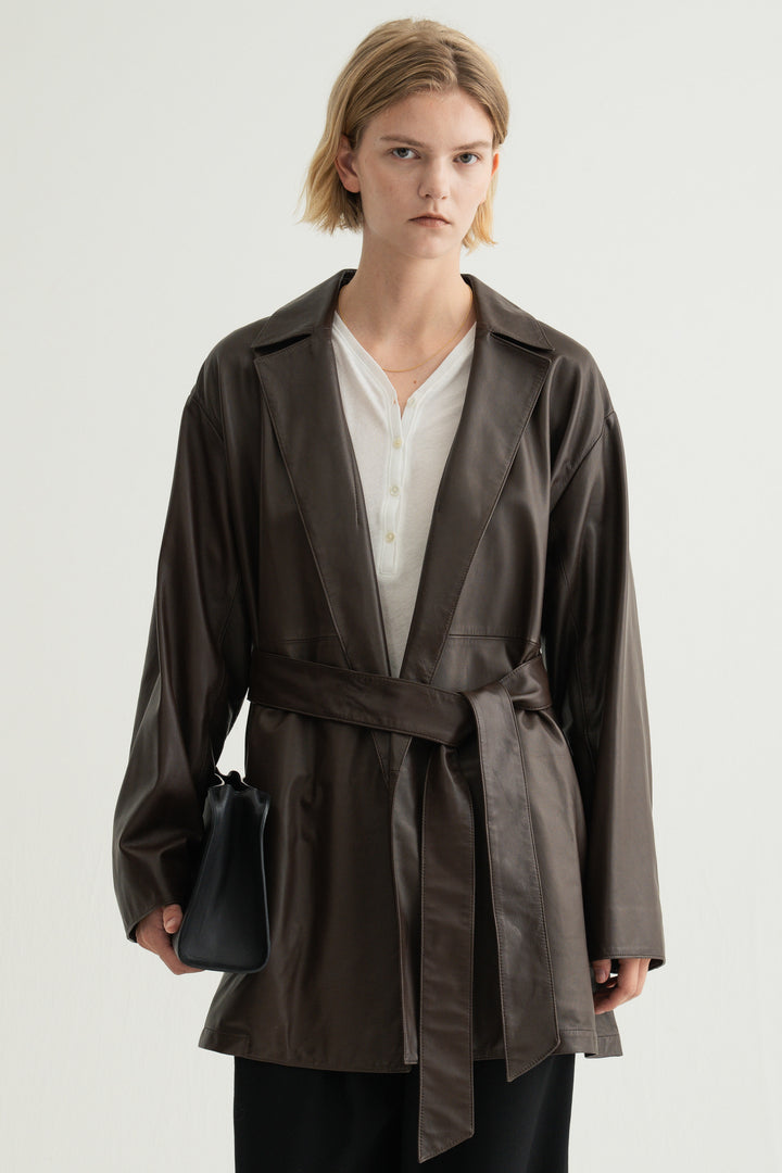Leather Belted Short Coat