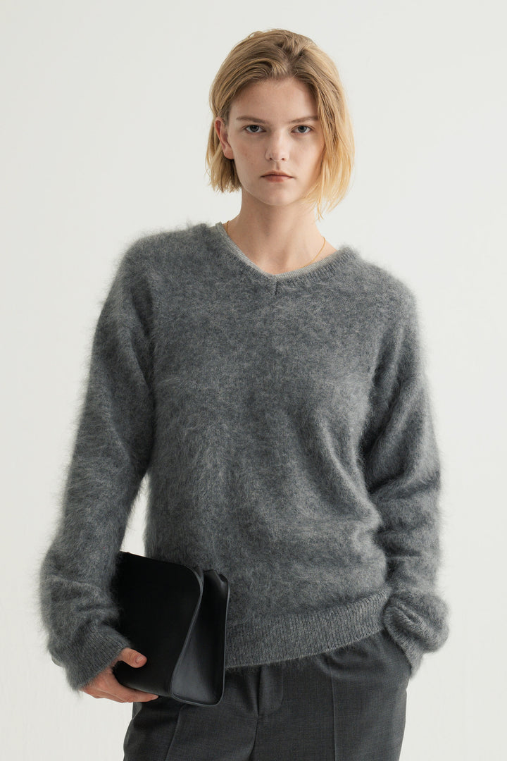 Cashmere Silk Wool V/N Knit / Grey