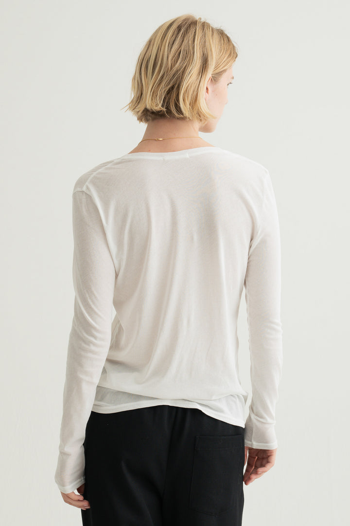 Minimal Henley Long Sleeve / White