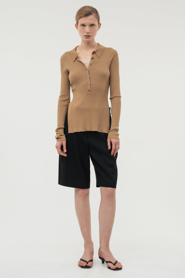 Silk Polo Knit / Camel