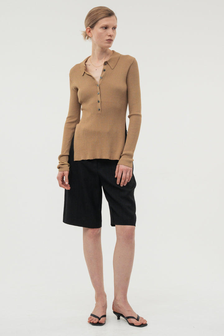 Silk Polo Knit / Camel