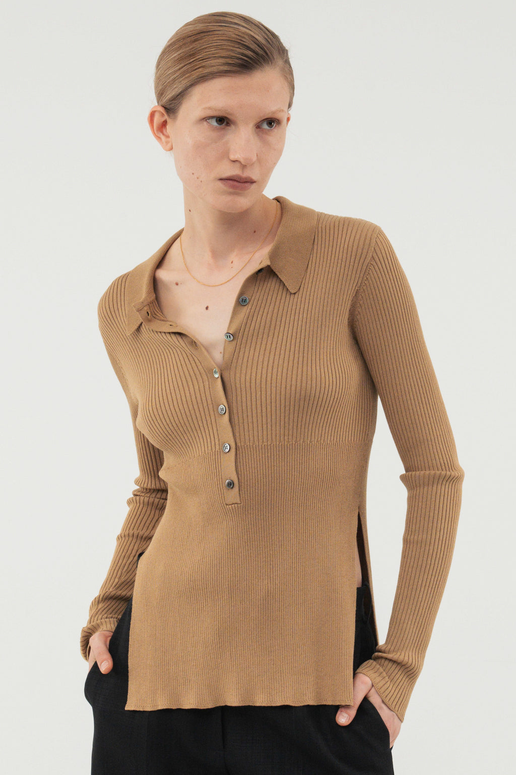 Silk Polo Knit / Camel