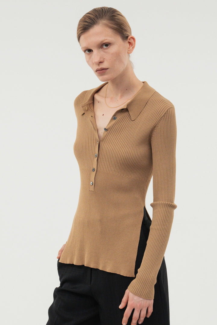 Silk Polo Knit / Camel