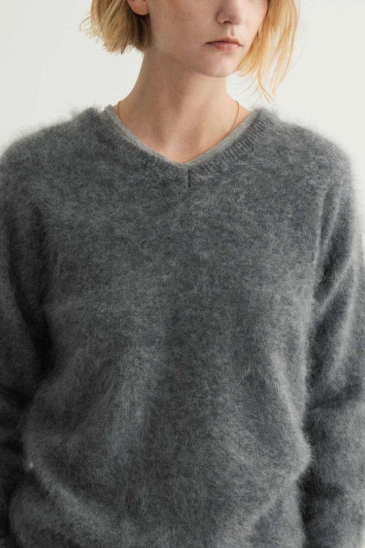 Cashmere Silk Wool V/N Knit / Grey