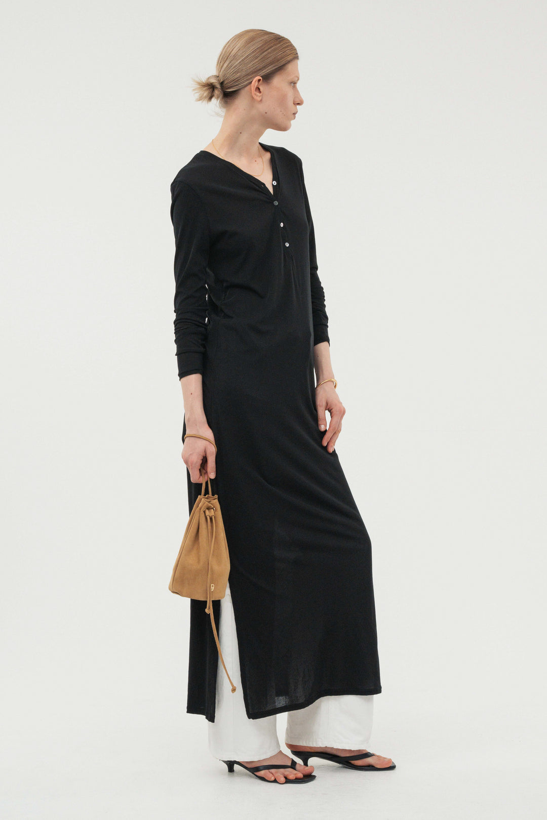 Minimal Henley Dress / Black