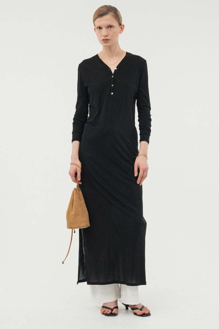 Minimal Henley Dress / Black