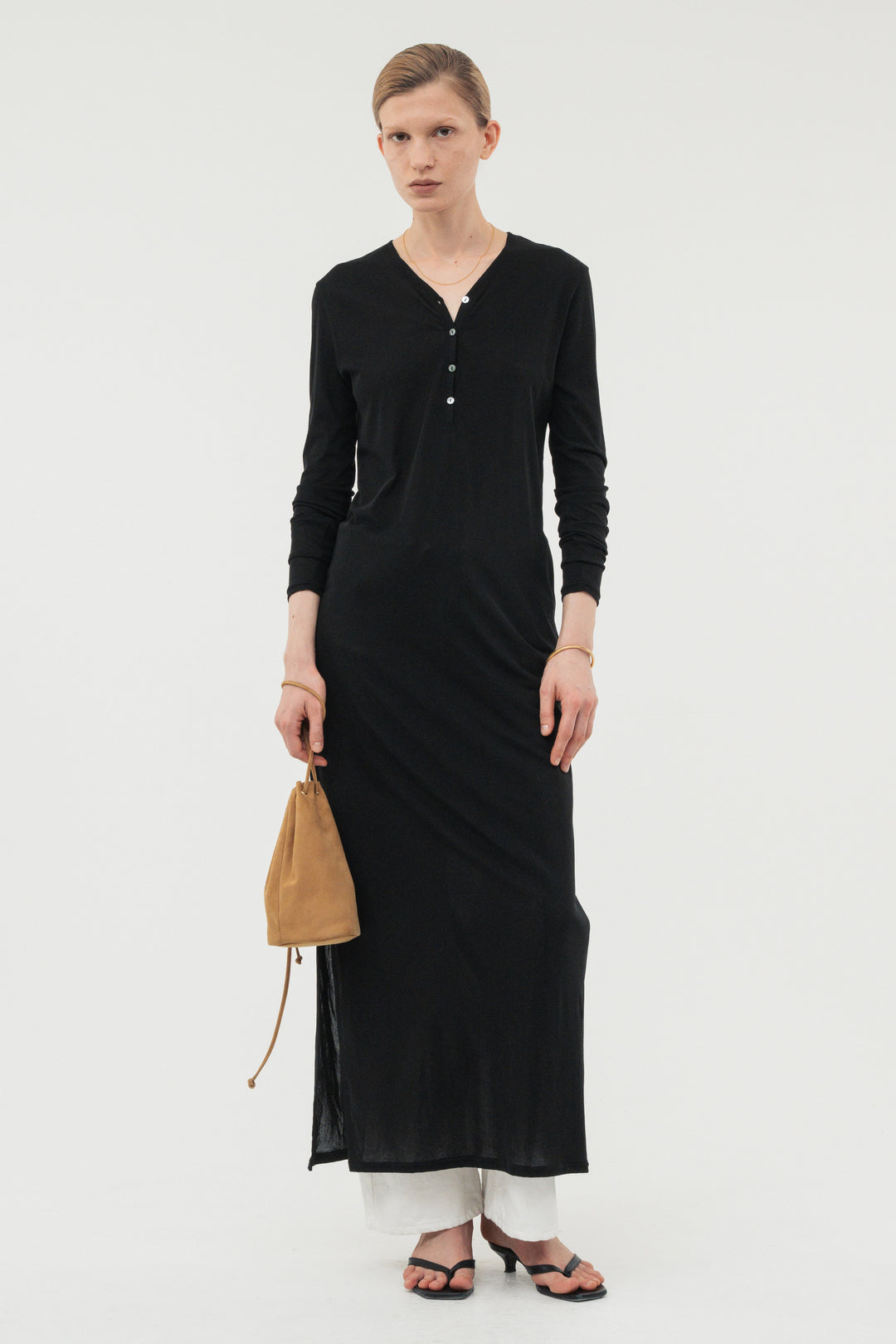 Minimal Henley Dress / White