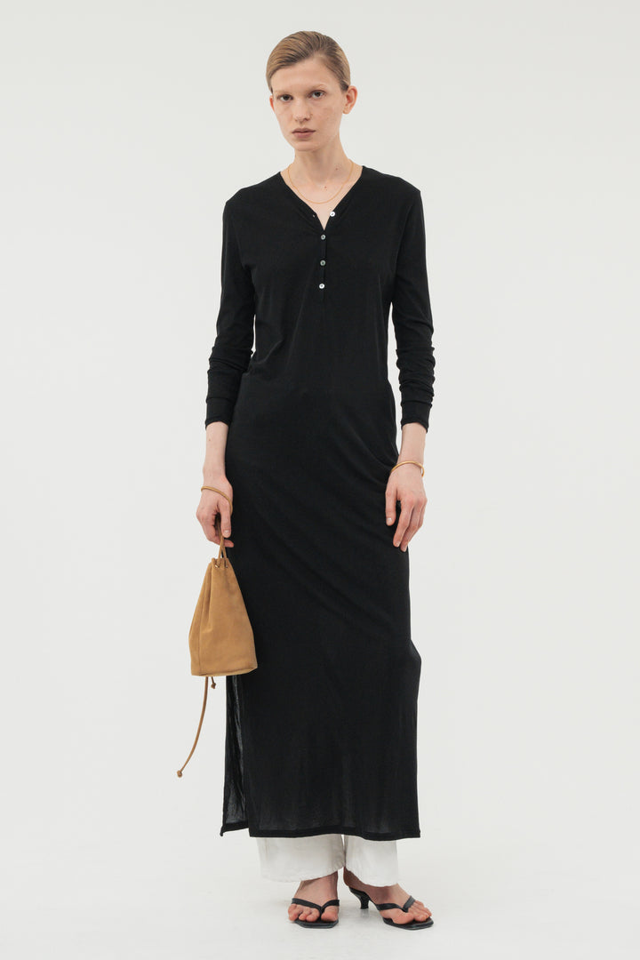 Minimal Henley Dress / White