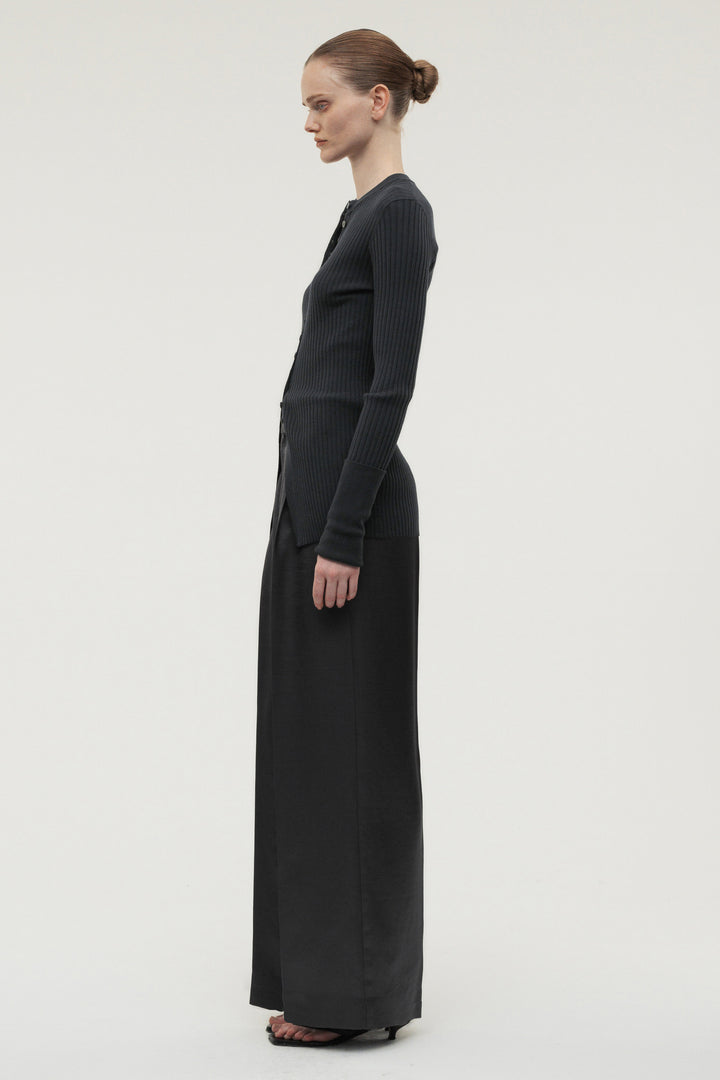 Long Sleeve Rib Cardigan / Charcoal Gray