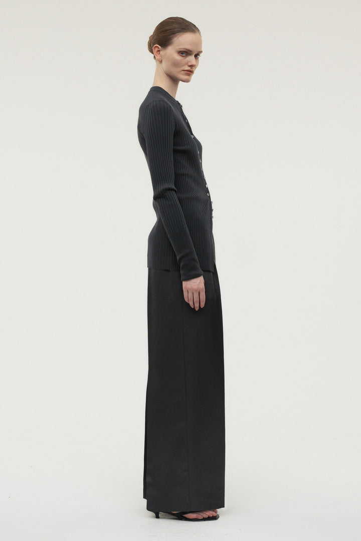 Long Sleeve Rib Cardigan / Charcoal Gray