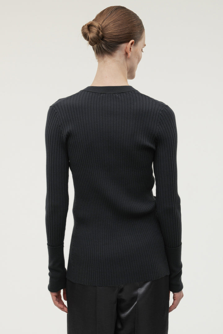 Long Sleeve Rib Cardigan / Charcoal Gray