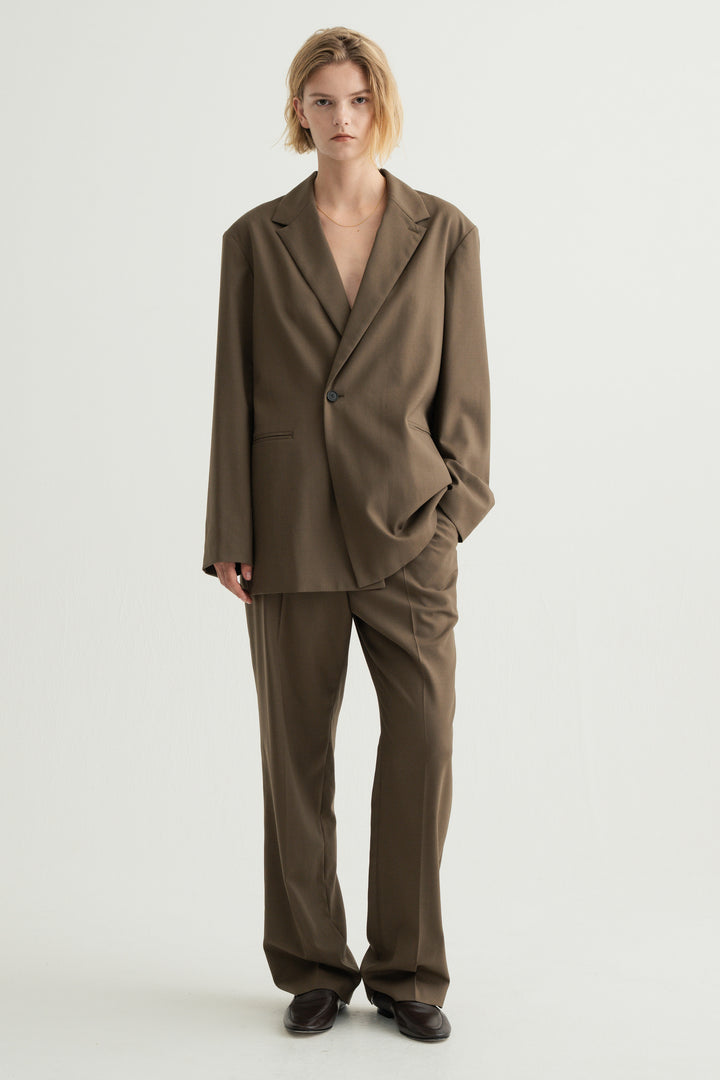 Virgin Wool Relaxed Jacket / Brown