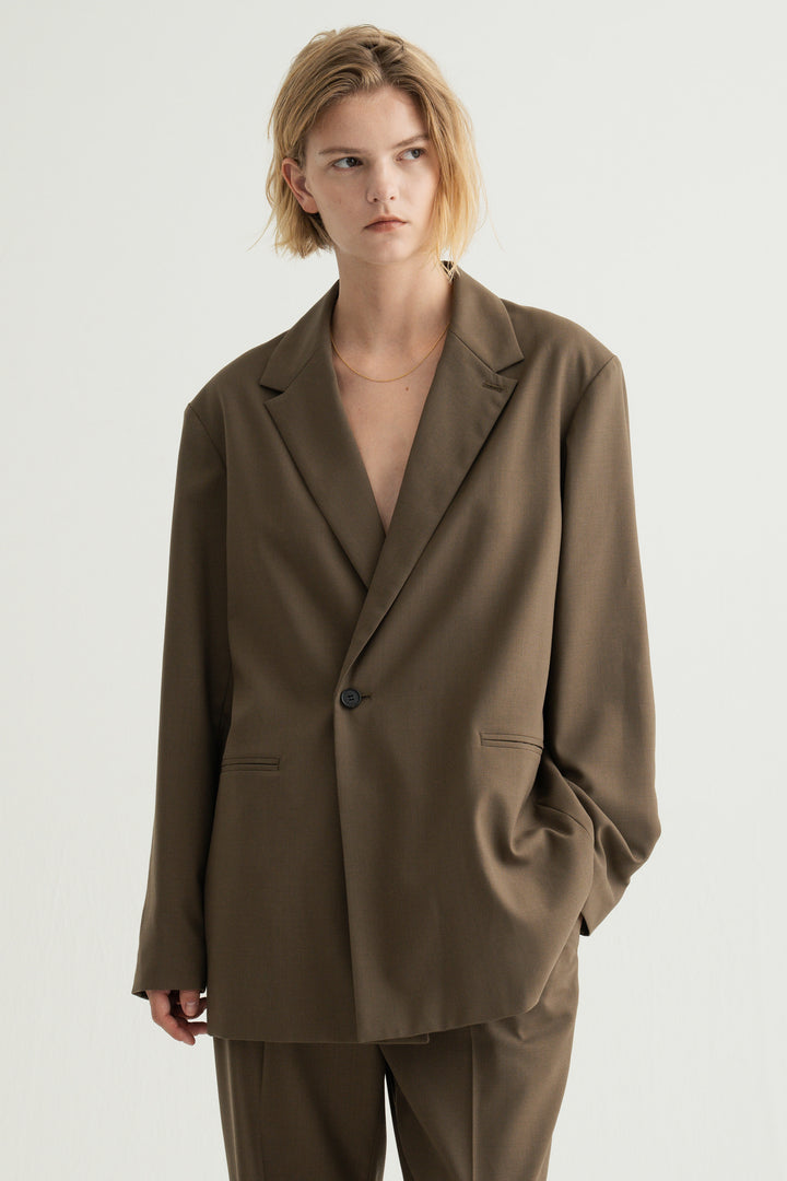 Virgin Wool Relaxed Jacket / Brown