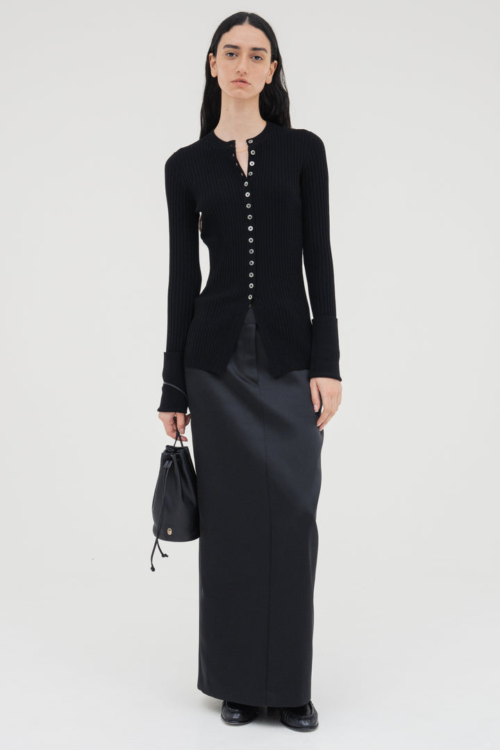 Long Sleeve Rib Cardigan / Black