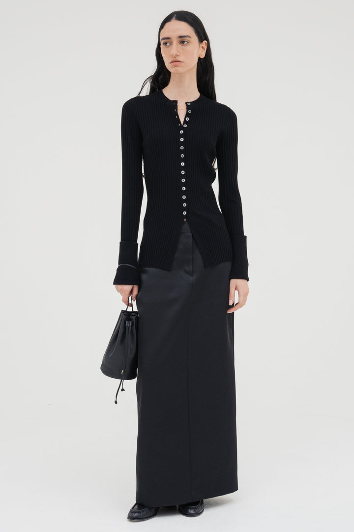 Long Sleeve Rib Cardigan / Black