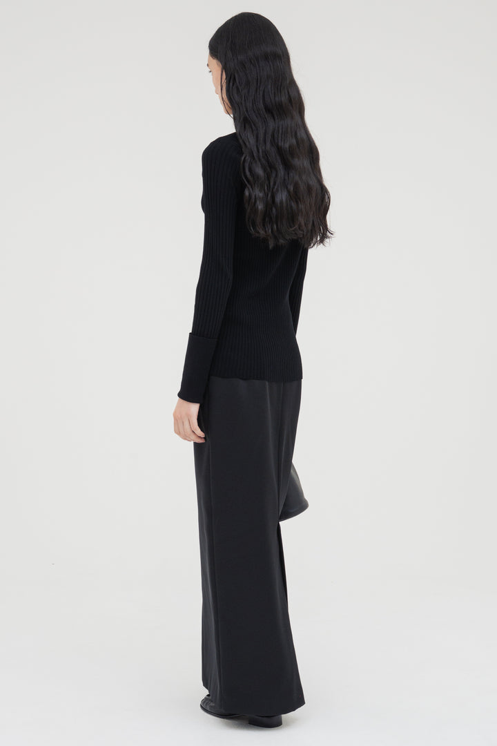 Long Sleeve Rib Cardigan / Black