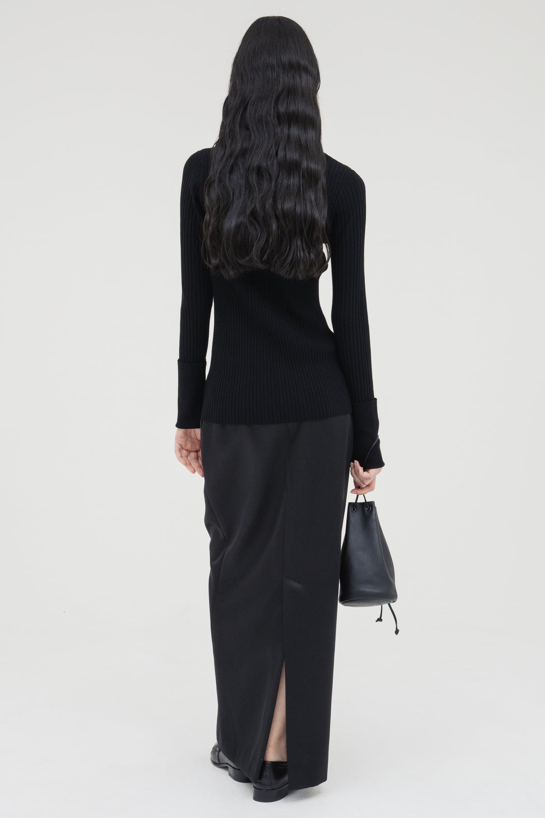 Long Sleeve Rib Cardigan / Black