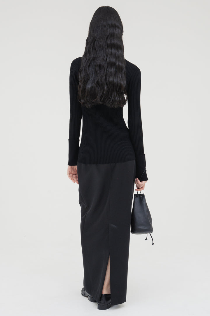 Long Sleeve Rib Cardigan / Black